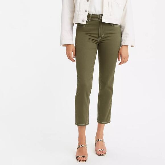 NWT Levi's 724 High Rise Carpenter Crop Jeans Olive Green Size 25 - Picture 1 of 13